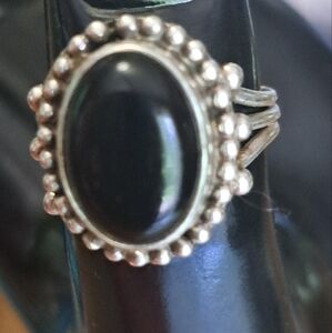 Black boho onyx sterling silver ring